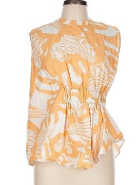 Rare Genny Sleeveless Cream & Yellow Printed Peplum Blouse, Made in Italy